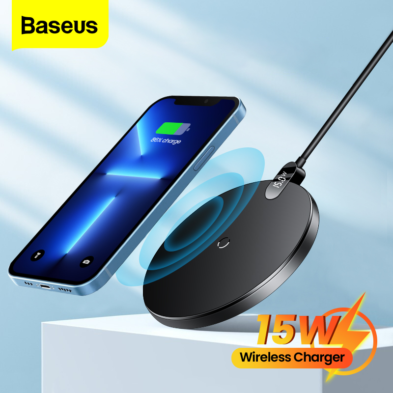 Baseus 15W Wireless Charger LED Digital Display Fast Wireless Charging For iPhone 13 Pro Max 12 11 Samsung Xiaomi Huawei