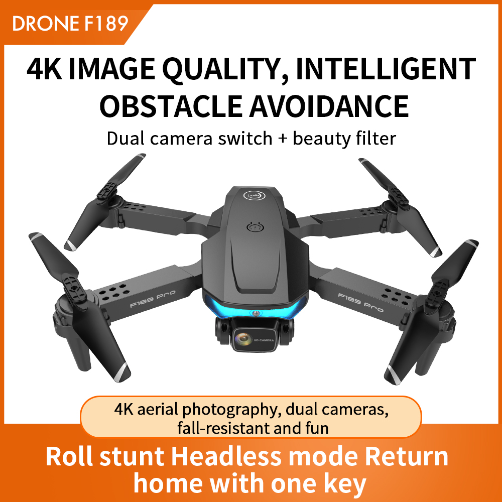 Tongjia F189PRO drone with camera, remote control four-axis drone, with 4k high-definition camera, suitable for beginners, WiFi FPV real-time video, high-altitude hover, optical flow fixed height, one