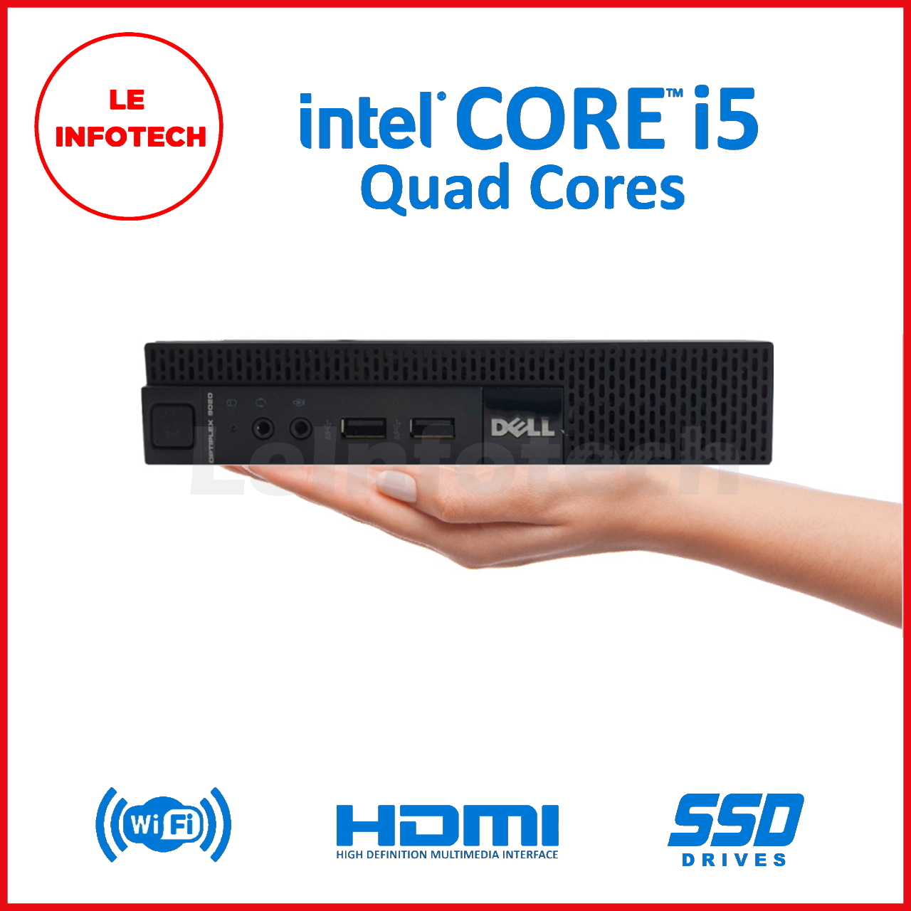 Dell Optiplex 3020 Micro Desktop  Quad Core Intel i5-4590T 8/16 GB RAM New 256/512 GB SSD Win10 Pro Used Free USB+WiFi DisplayPort to HDMI One month warranty - LeInfotech