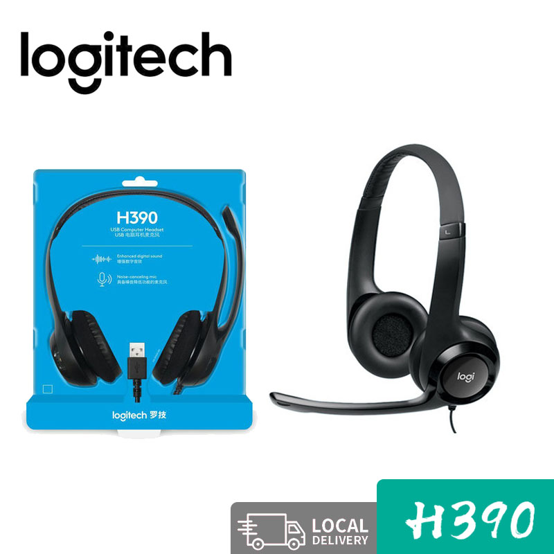 Logitech H390 USB Stereo Headset Wire Control Computer Headphones with Noise-Cancelling Mic Learning Conferencing Earphone