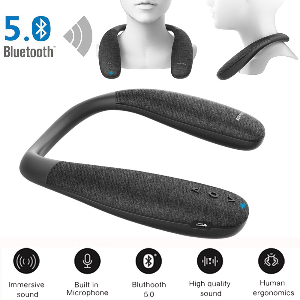 Neckband Bluetooth 5.0 Speakers Wireless Wearable Neck Speaker True 3D Stereo Sound Portable bass Built-in Mic with Microphone