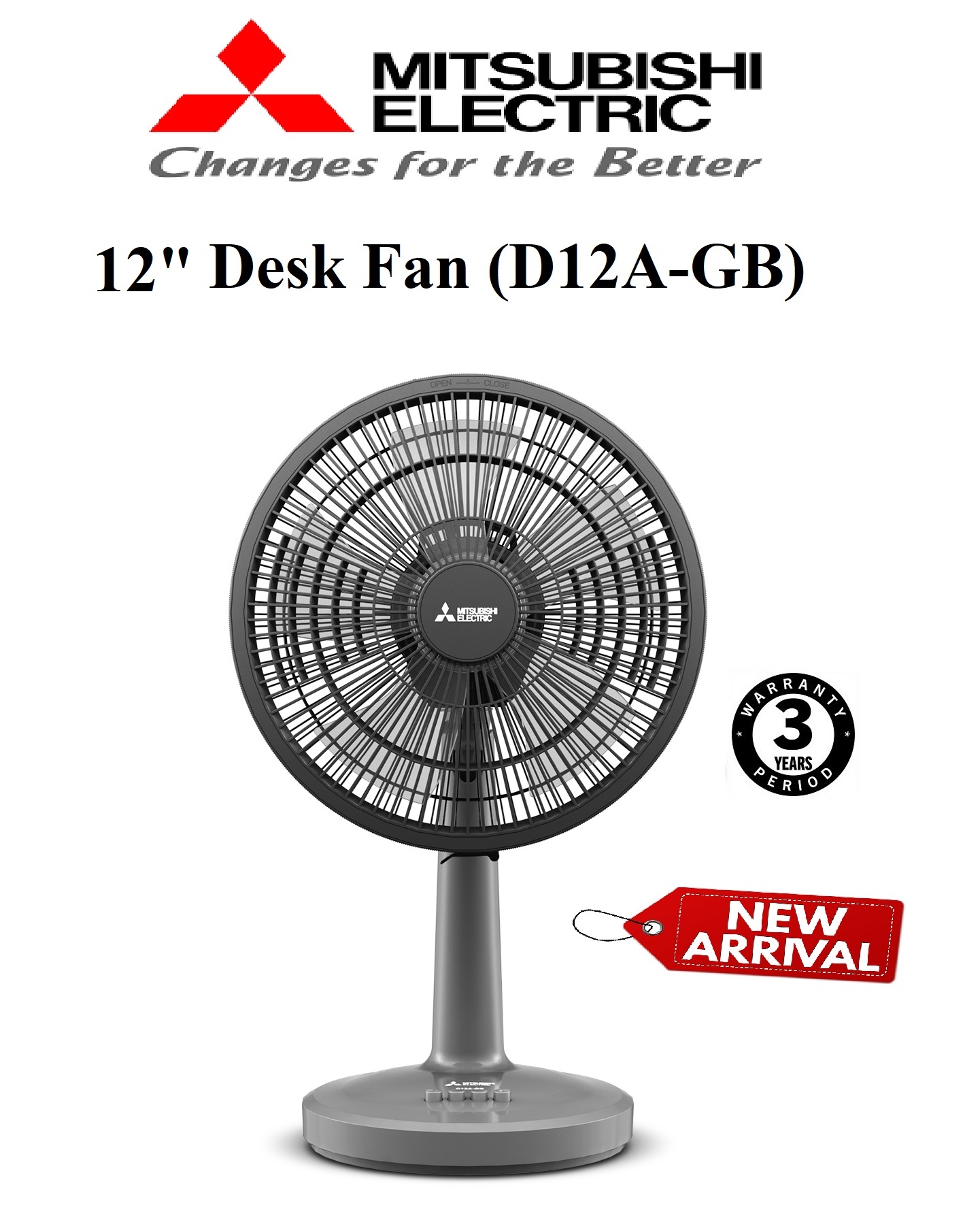 Mitsubishi 12" Desk Fan (Grey)(D12A-GB)
