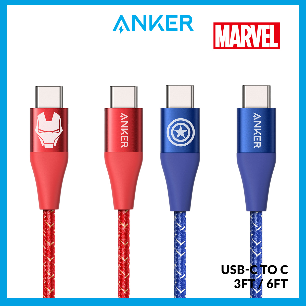 Anker x Marvel USB C to C Cable [3ft/6ft USB-C C Cable] PowerLine+ II USB-C cable USB-IF Certified Cable, Type C Charging Cable, Fast Charge for MacBook Air, iPad Pro, iPad Air 4, Galaxy, Pixel, and M