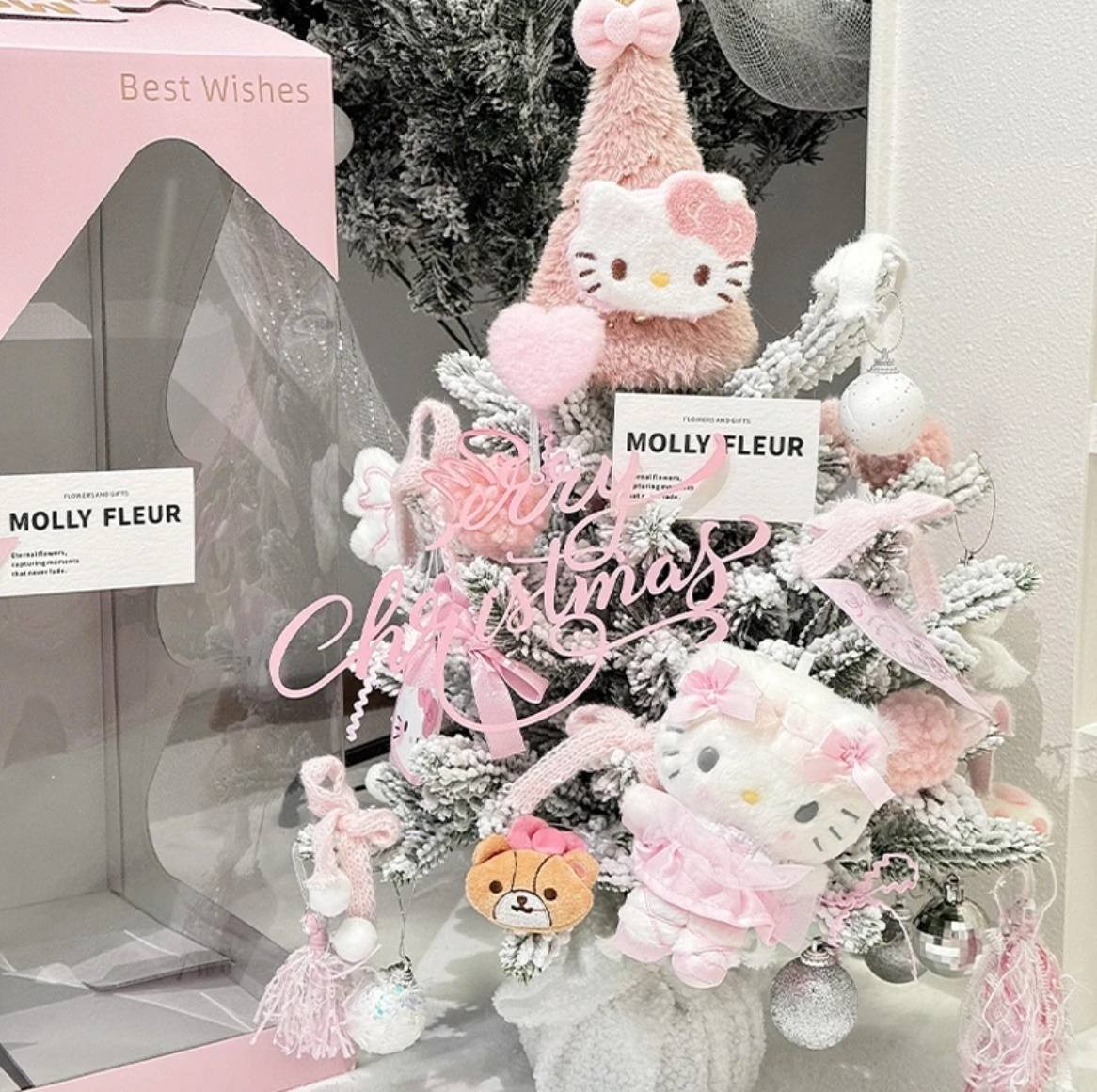 Hello Kitty plush Christmas tree decoration for living room, realistic Norbus pine Christmas gift for girls.